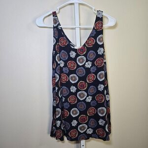 LOFT Tank Top Black Floral Sleeveless V Neck Casual‎ Blouse Womens Size M